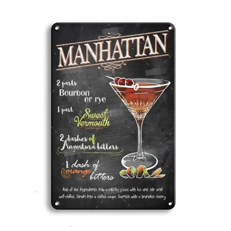 Hisun Tin Sign Vintage Assorted Cocktail Recipe Chalkboard Style Tin Sign Set Retro Aperol Spritz Gin Tonic Bloody Mary Metal Wall Art Rustic