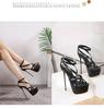 Fashion Sexy Black Narrow Band Crossover Women's Sandals Waterproof Peep Toe Buckle Strap Thin High Heels Club Roman Shoes