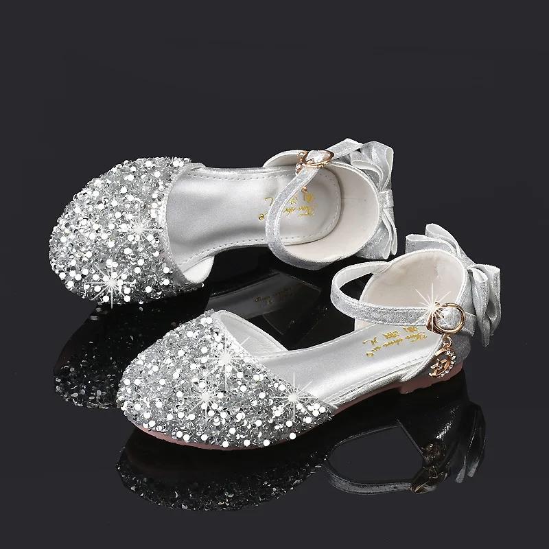 Сандалии для девочек ясельного возраста с пайетками, универсальные, детские, принцесса, повседневные, свадебные, одинарные туфли, модный бантик, детские платья, одинарные туфли