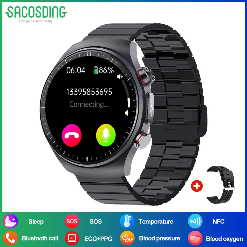 SACOSDING New ECG+PPG Smart Watch 1.43" AMOLED Display Men 100+ Sports Modes Watch Bluetooth Call Blood Pressure Health Monitor IP68 Waterproof