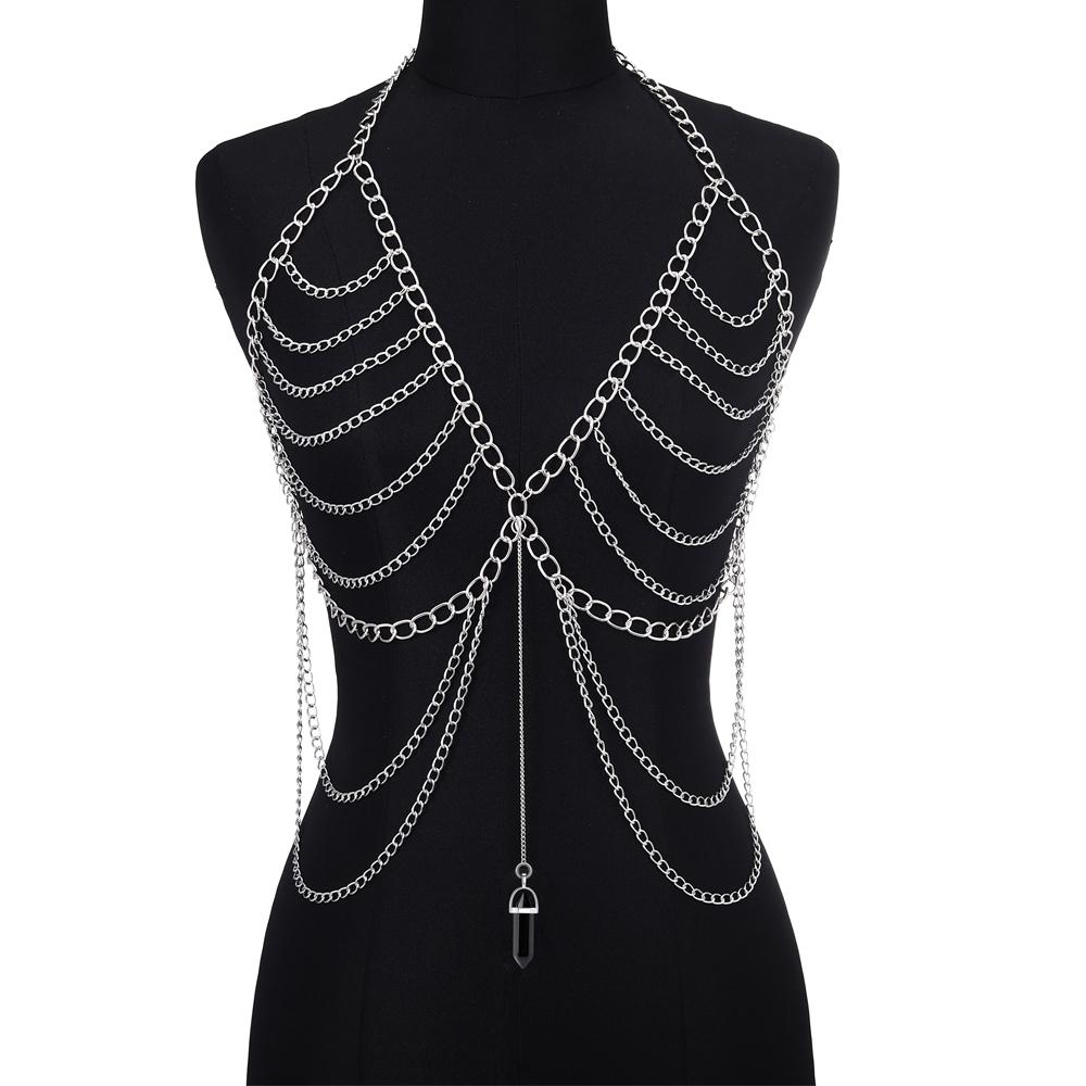Цепочка для тела для женщин Цепочка с камнем из кварцевого кристалла Металлический топ-портупея для тела Сексуальные аксессуары Ювелирные изделия