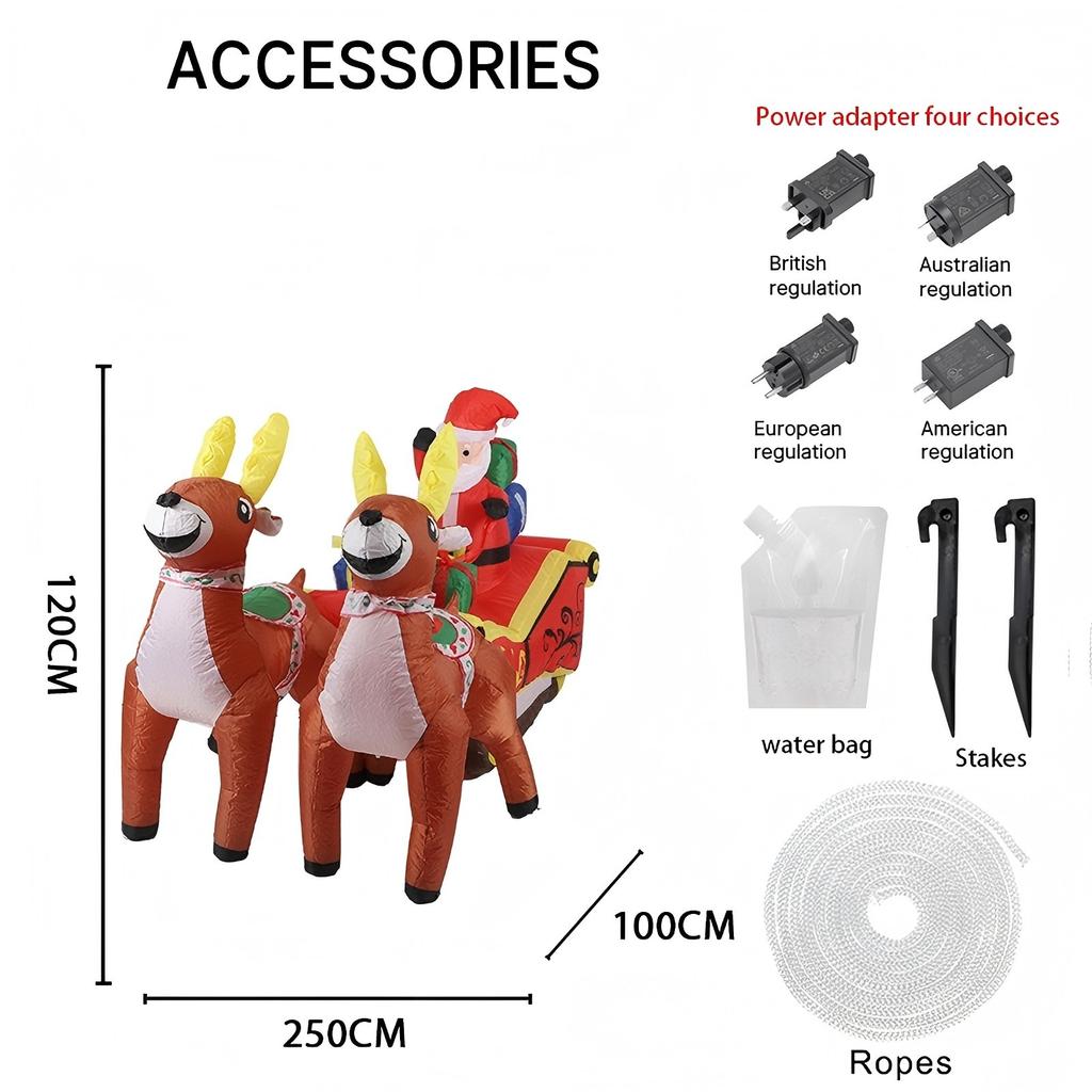 8.2FT Christmas Inflatable Toys Xmas Yard Lawn Party Decoration Santa Sleigh Reindeer Gift Bag Home Xmas Supplies Ornament LED