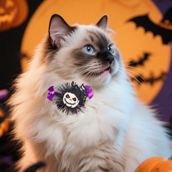 Yousheng 1 Pair Halloween Dog Barrettes Witch Hat Pet Hair Clip Felt Skull Gauze Cobweb Hair Accessories for Puppy Cats Festive Dress-up