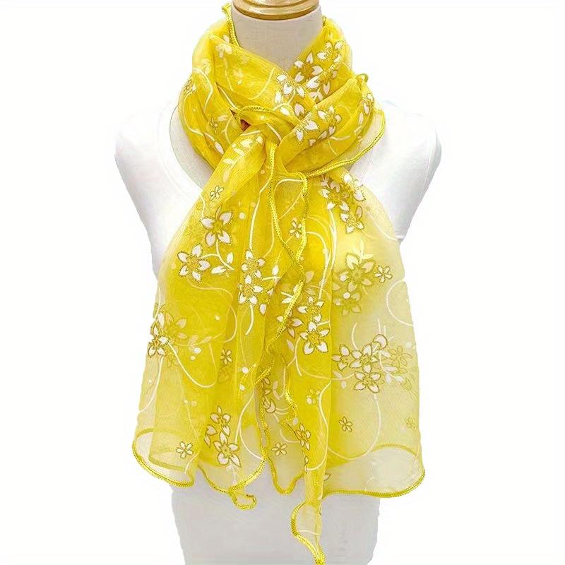 Ruffles Flower Embroidery Scarf Elegant Solid Color Breathable Shawl Women Head Wrap Outdoor Windproof Hijab Turban Travel Beach Towel