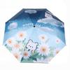Red Leaf Three Fold Manual Rain and Shine Umbrella Windproof Cute Little Bear Pattern Black Coating Anti UV Parasol Unisex