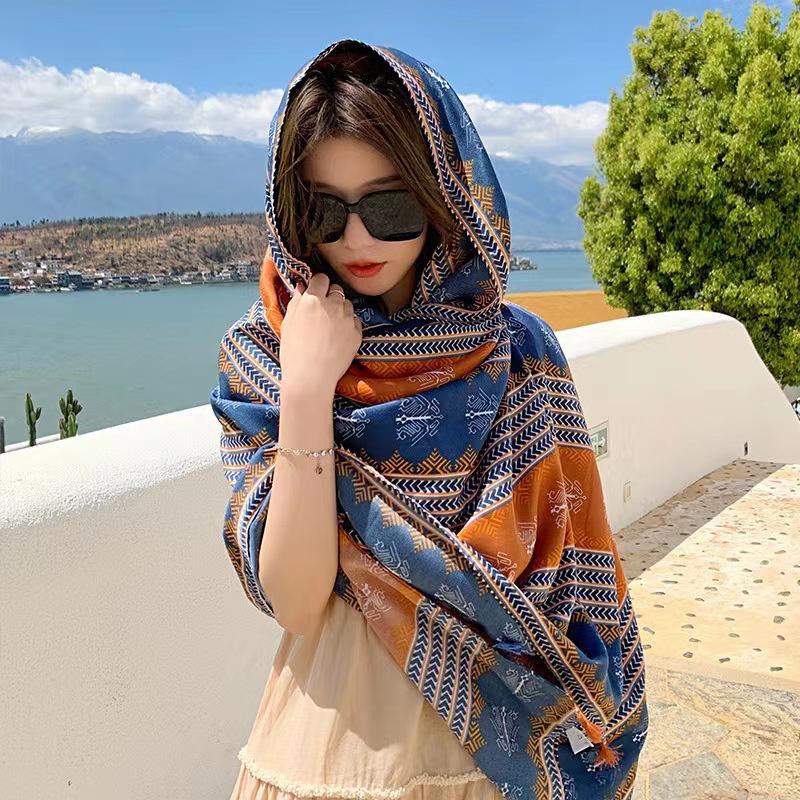 Scarf Women Winter Warm Scarves Vintage Bohemian Ethnic Style Art Shawl Wrap Beach Towel Tassels