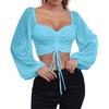 Ladies Casual Solid Color Square Neck Pullover Mesh Splicing Sexy Fashion Top
