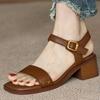Retro Thick-heeled Sandals Women's Summer 2025 New Foreign-style Open-toed Non-slip Soft-soled One-word Buckle Women's Sandals