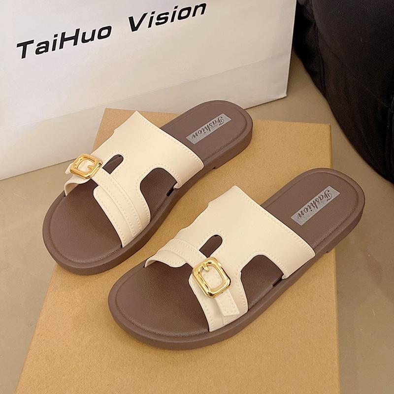 Плоское дно одно слово лето новый ретро универсальный один педаль приморские тапочки пляжные прохладные тапочки