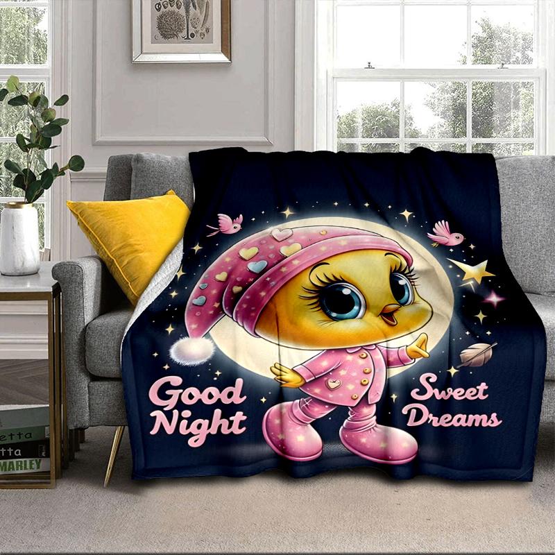 Yellow Bird Nightly Dreams Greeting Blanket Flannel Blanket for bed, sofa, Camping, Hiking, Picnic Essentials, gift for family Fan gifts