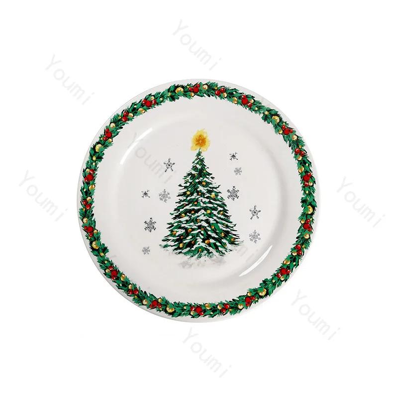 Креативная рождественская керамическая тарелка, столовая посуда, роскошные ресторанные тарелки для стейков, пасты, домашняя вкусная еда, суповая тарелка, изысканные кружки