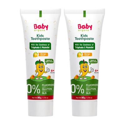 BabyOrgano® Травяная зубная паста для детей l 100% Аюрведическая l Не гелевая формула l польза Бабула и Солодки l Вкус манго - 50г (Упаковка из 2 шт.)