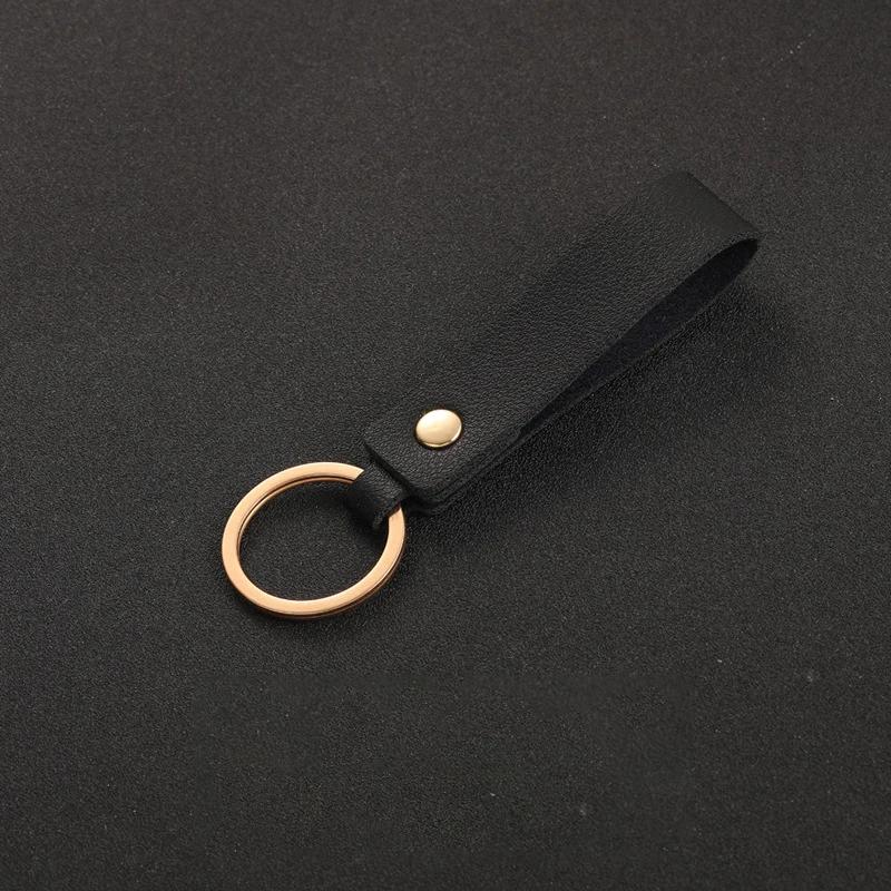 Blank PU Leather Keychain - Simple Car Key Holder for Men Women with Metal Ring Business Wedding Party Gift Pink