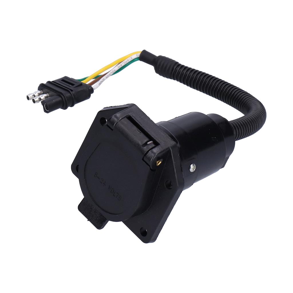 American 4 Flat to 7 Way Round Blade Trailer Plug Connector with Mounting Bracket 6‑24V