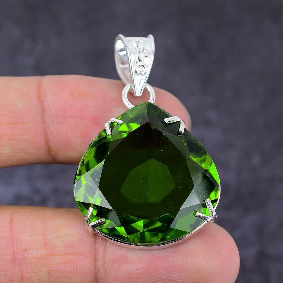 Natural Peridot Gemstone Handmade 925 Sterling Silver Jewelry Pendant 1.77" D9e98