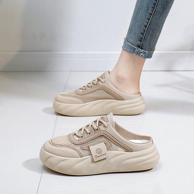 Весна 2025 года, новые сандалии с одной педалью, женская верхняя одежда, модные сандалии на толстой подошве в стиле ретро, повседневные пляжные KT2633