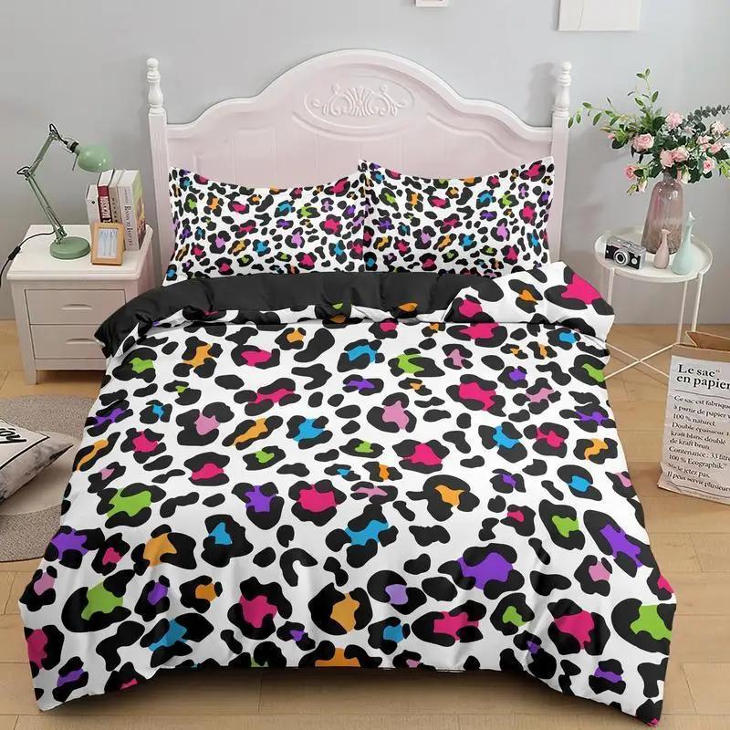 Leopard Print Duvet Cover Set King Size Africa Animal Bedding Set For Girls Boys Children Teen Colorful Leopard Twin Quilt Cover