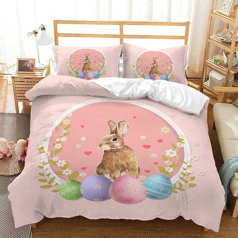 Easter Duvet Cover Set KingQueen Size Colorful Easter Eggs Nest Bunnies Theme Bedding Set Kids Boys Girls Polyester Quilt Cover