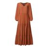 Autumn Women's Fashion V-neck Long Sleeve Solid Color Street Temperament Large Pendulum Dress