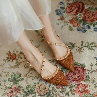 2025 лето новая мода заклепки острый носок тонкий каблук сандалии с сумкой на союзке женские средний каблук задник смешанный с туфлями-лодочками