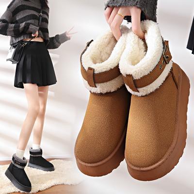 Женские зимние ботинки 2024 года, новые зимние короткие простые и толстые теплые хлопковые ботинки на платформе, ботинки Botas mujer algodón