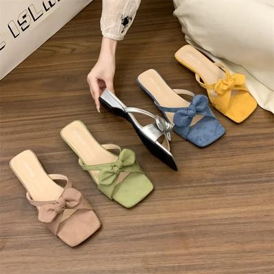 Нежный сказочный стиль, сандалии на низком каблуке с бантом-бабочкой, женские летние новые на толстом каблуке, подходят к юбкам, для улицы, полиуретан