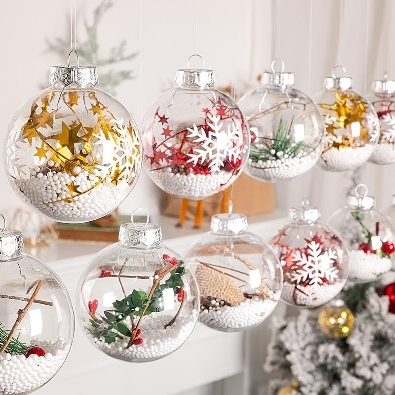 6pcs Christmas DIY Snowflake Baubles, Mixed Styles Plastic Assemblable Ornaments for Xmas Tree Party Photo Decor