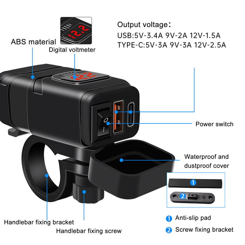 Мотоциклетное зарядное устройство для телефона USB C Motor USB быстрое зарядное устройство для мотоцикла USB зарядное устройство с USB Type C для телефона планшета GPS лодки