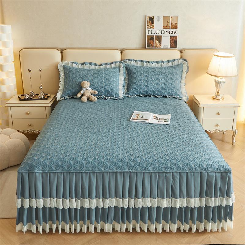 Роскошное супермягкое толстое хлопковое постельное белье, юбка, кружевное стеганое покрывало принцессы с вышивкой, противоскользящее покрывало без наволочки