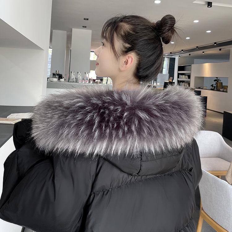 Женский воротник из искусственного меха лисы и енота черного и белого цвета для пуховой шапки - Единичная покупка