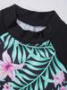 Girls 2 Piece Floral Print Swim Set Round Neck Short Sleeve Top Elastic Waist Boyshorts Beach Bathing Suit Swimsuit
