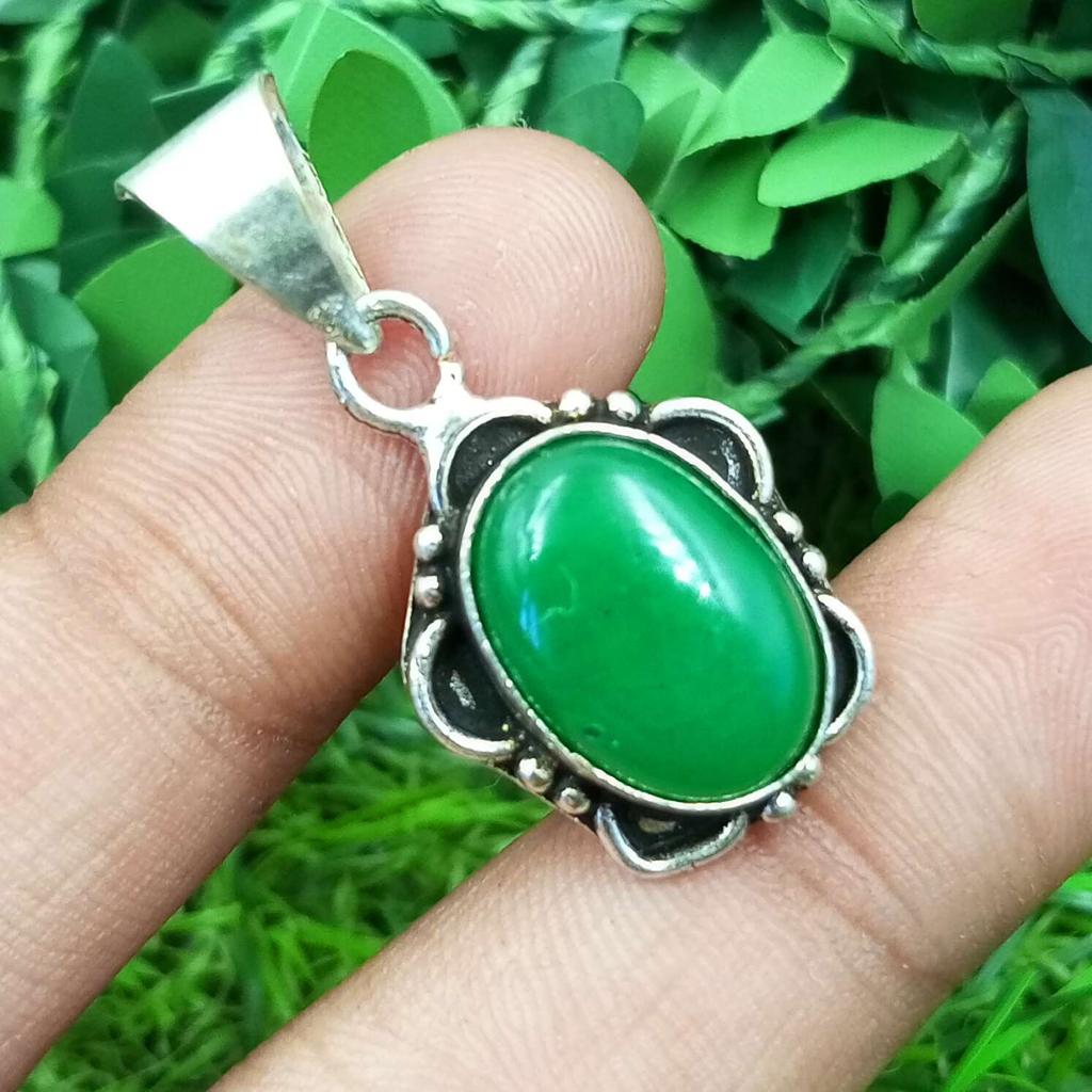 Green Onyx Gemstone 925 Sterling Silver Plated Necklace Chain Pendant Jewelry NST-J2H15024