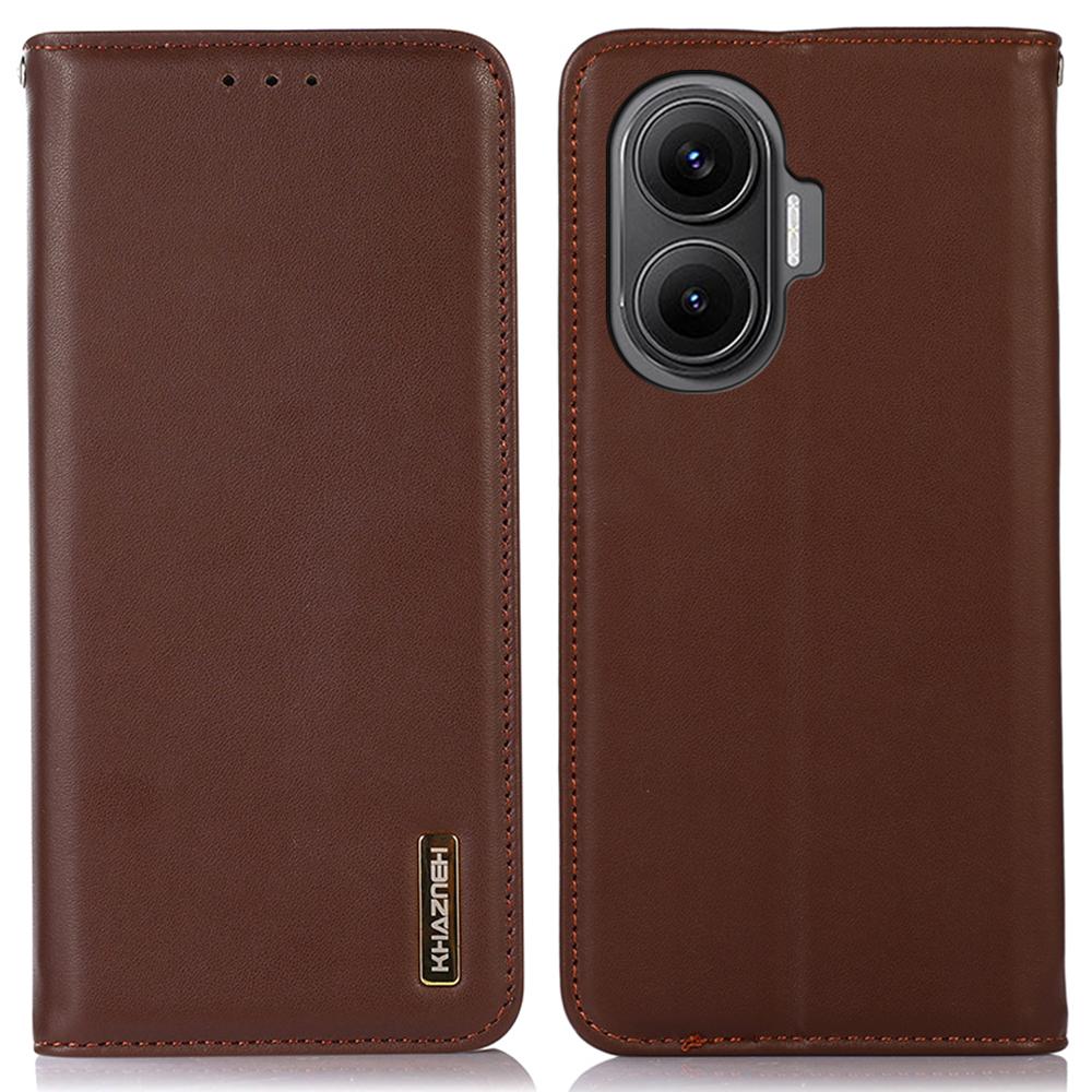 KHAZNEH For Xiaomi Poco F7 5G/Redmi Turbo 4 Pro 5G Case Wallet Genuine Cow Leather Phone Cover Nappa Texture