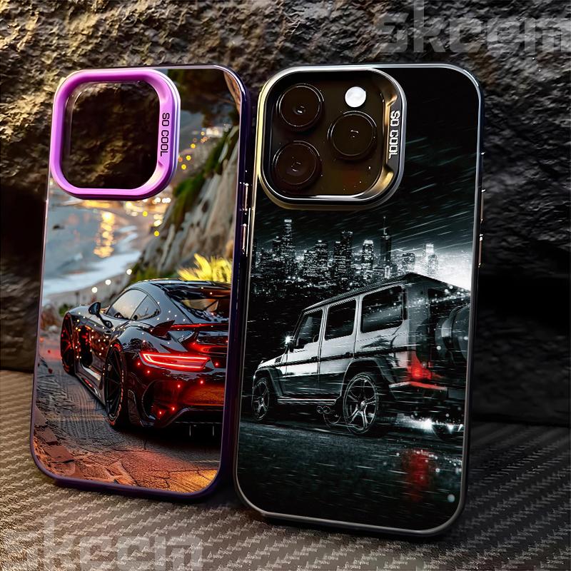 Модный блестящий чехол для телефона с автомобильным принтом для iPhone 16 16E 15 14 13 12 11 Pro Max XR X XS 7 8 Plus Задняя крышка из материала IMD