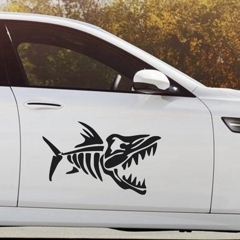 Tri Mishki HZX1515 Shark Bone Car Sticker Vinyl Decals Reflective Fishing Boat Sticker On Car Motorcycle Truck Bumper Windshield
