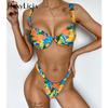 Printed V-Bar Underwired High Leg Cut Bikini Women Swimwear Female Swimsuit Two-pieces Bikini Set Bather Bathing Suit Swim