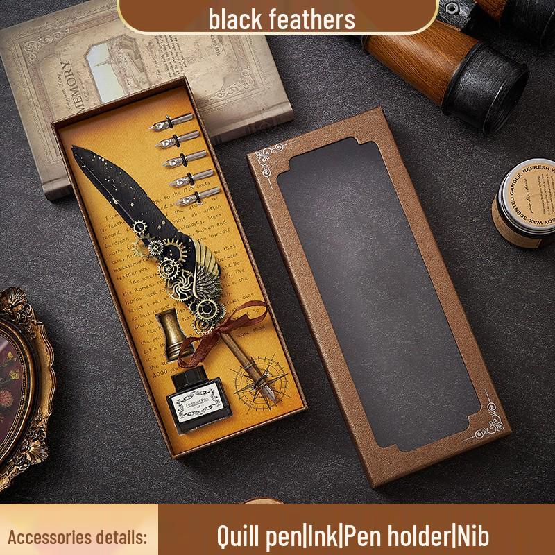 European Steampunk Quill and Ink Set with Wax Seal - Retro Fountain Pen Gift Box for Birthdays