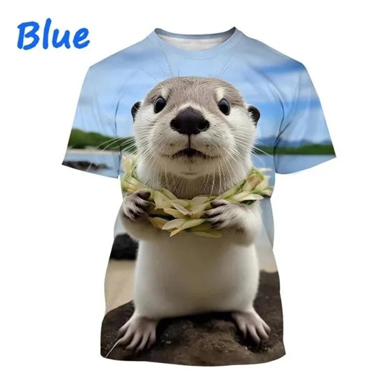 Летняя 3D-печать милых животных Eurasian River Otte футболка Lutra Lutra Графические футболки для мужчин Модные забавные футболки