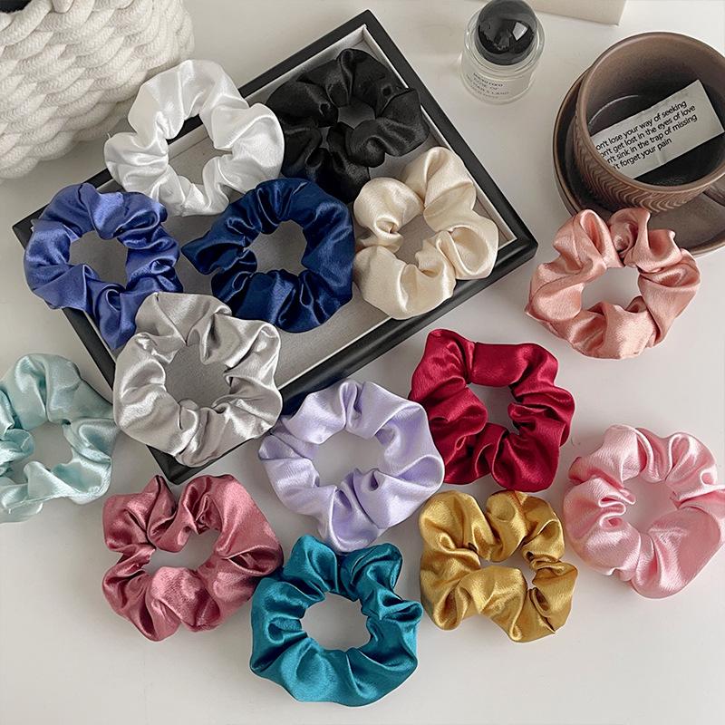 Vintage Crystal Satin Large Intestine Ring Premium Hair Band Headband Rubber Band Head Flower Hair Accessories Women