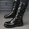 2025 High Leather Boots Men Black Boots Gothic Punk Motorcycle Boots Men Big Size 46 Comfy Platform Boots for Men Tooling Boots