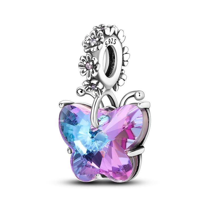 925 Серебряный цвет драгоценный камень бабочка светящийся светлячок фиолетовый подвески подвески подходят 925 оригинальные браслеты DIY вечерние ювелирные изделия подарок