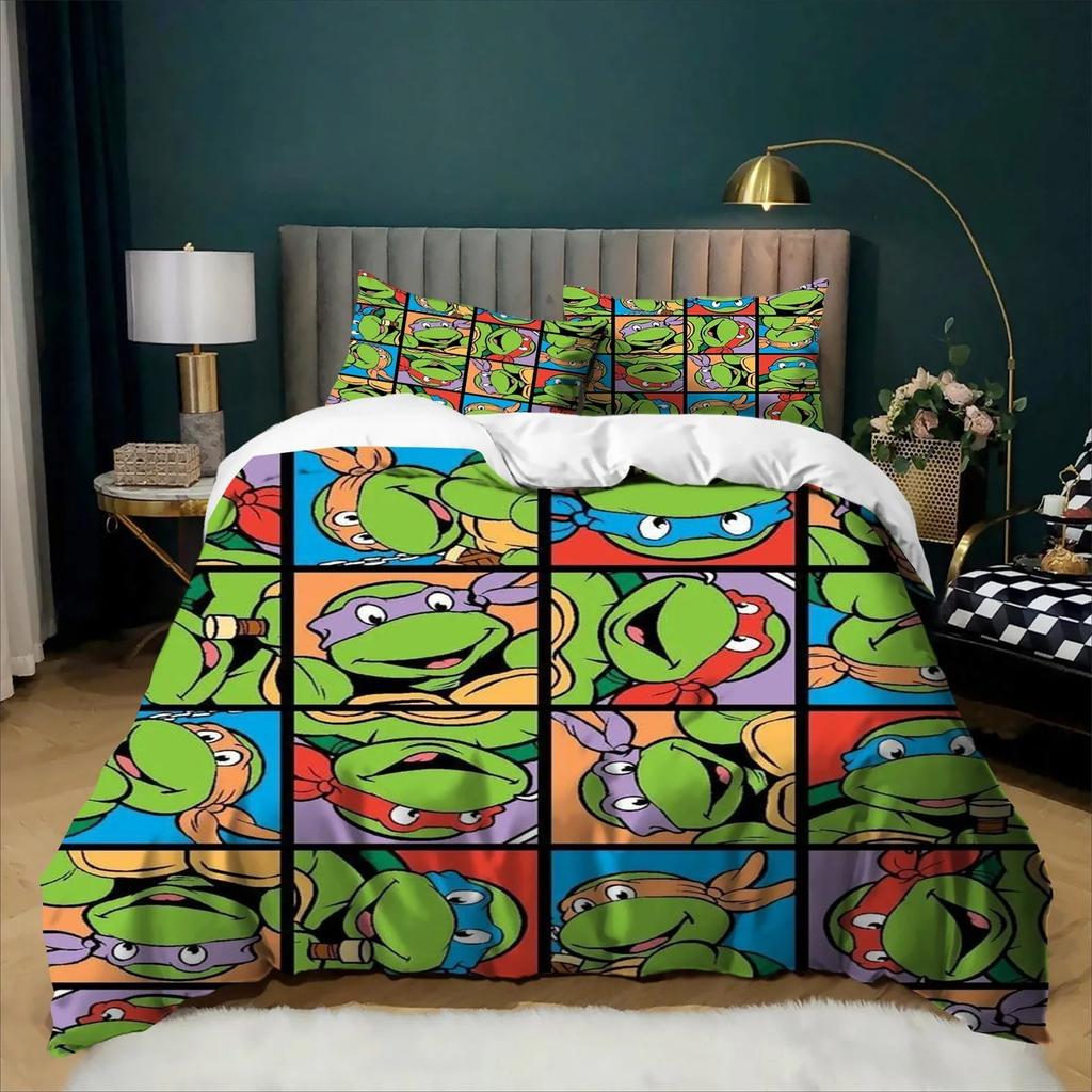 3D Cartoon Duvet Cover Set Exquisite N-Ninja Wallpaper Turtles Digital Printing Bedding Set for Bed Girl Boys Bedroom Decor Gift