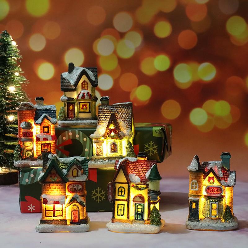 Resin Lighted Christmas House Ornament – Micro Retro Landscape Decoration
