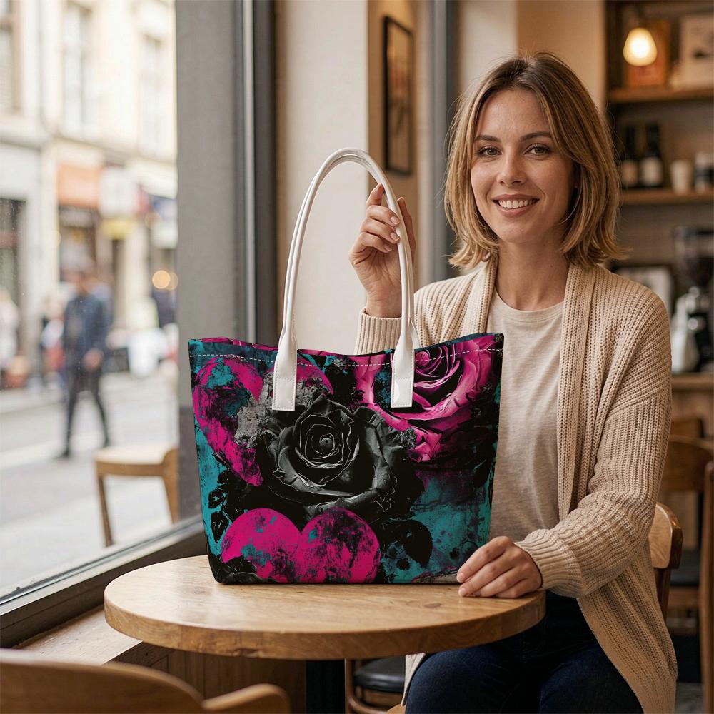 Gothic Rose Pattern Tote Bag for Women Stylish Casual Daily Shoulder Handbag