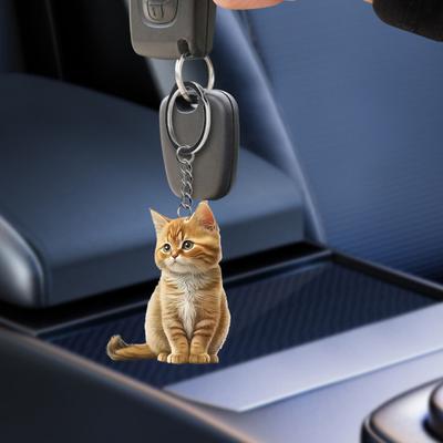 Брелок для ключей в виде кошки, двухсторонний, 2D, плоский, акриловый, подвесной, для питомца, реалистичный, брелок в виде кошки, аксессуары для зеркала автомобиля, рюкзака для окна