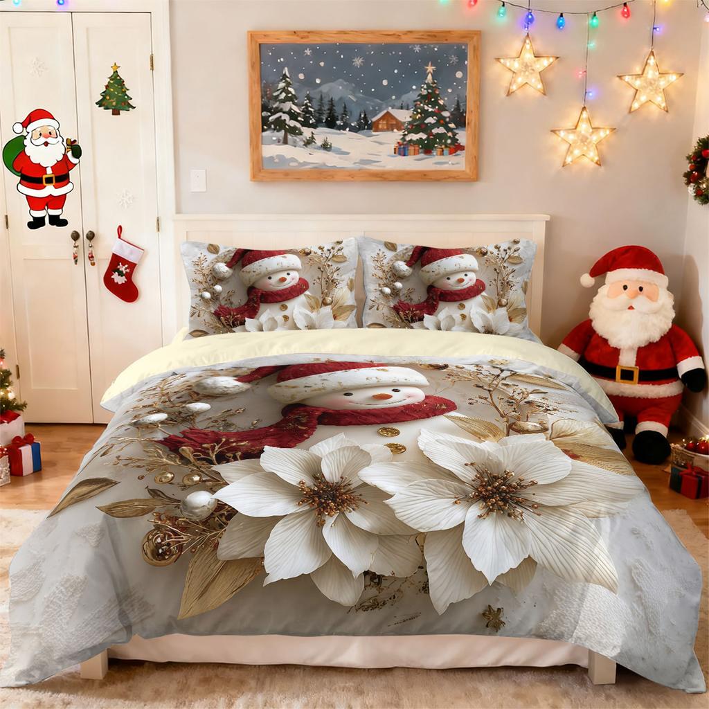 Рождественский Снеговик Трехпредметный Пододеяльник Индивидуальная Цифровая Печать Комплект Постельного Белья Дистрибуция