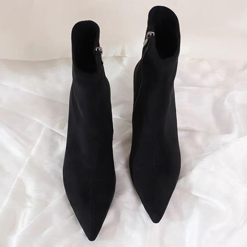 Женские замшевые ботинки челси на высоком каблуке, сексуальные туфли с острым носком, зима 2024, модные новые тенденции, готические женские туфли