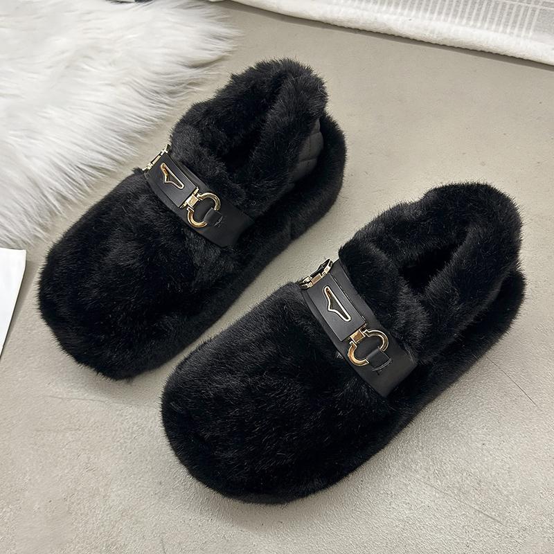 Женская обувь на платформе из меха и хлопка, зимние мокасины на плоской подошве, зимние теплые плюшевые туфли на высоком каблуке, тренд 2025 года, новые повседневные прогулочные ботинки для женщин