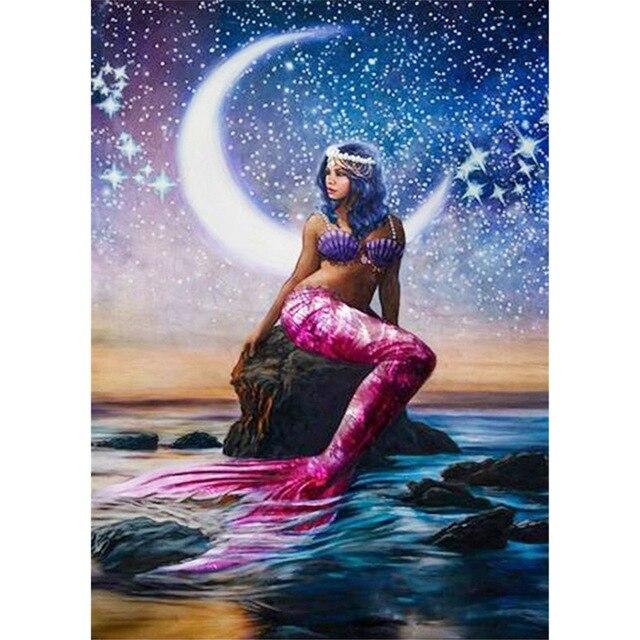 Полный круглый дрель 5D Алмазная Русалка Вышивка Фотографии Стразами Розы Мозаика Подсолнух Алмазная картина Настенный декор