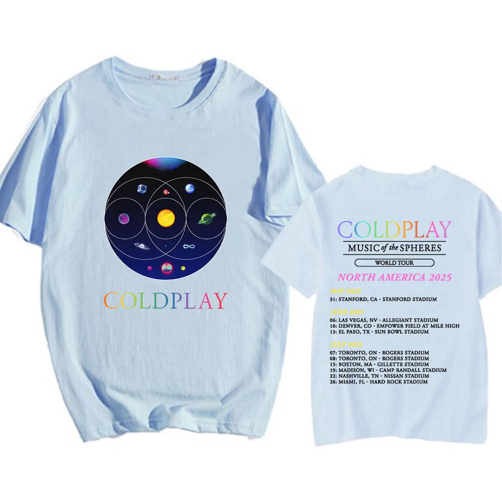 Футболки Cold-play Music of The Spheres World Tour 2025 Футболки из хлопка Тяжелая футболка с графическим принтом Mental Fashion Футболки с коротким рукавом унисекс
